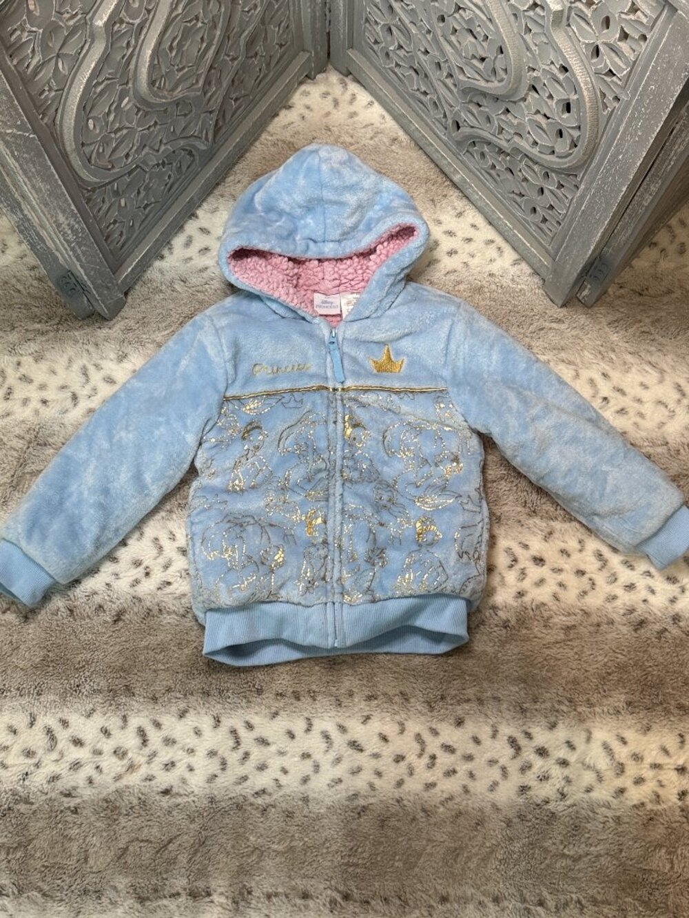 Disney Princess blue fleece zip up hoodie girls 5T Tiana Ariel Belle school